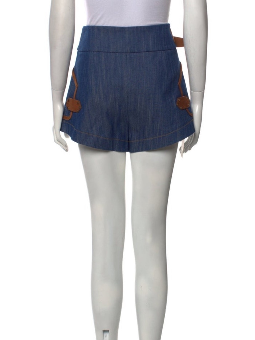 Derek Lam 10 Crosby INTERMIX Shorts Blue HR DARK Wash Saddle Brown Leather Sz 0 - Picture 13 of 13